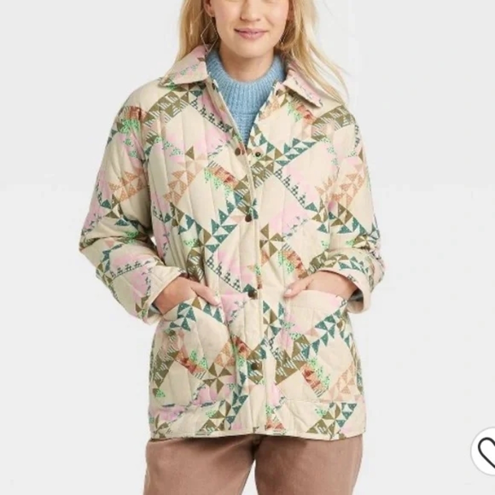 Vintage-Inspired Cream and Pink Quilted Jacket